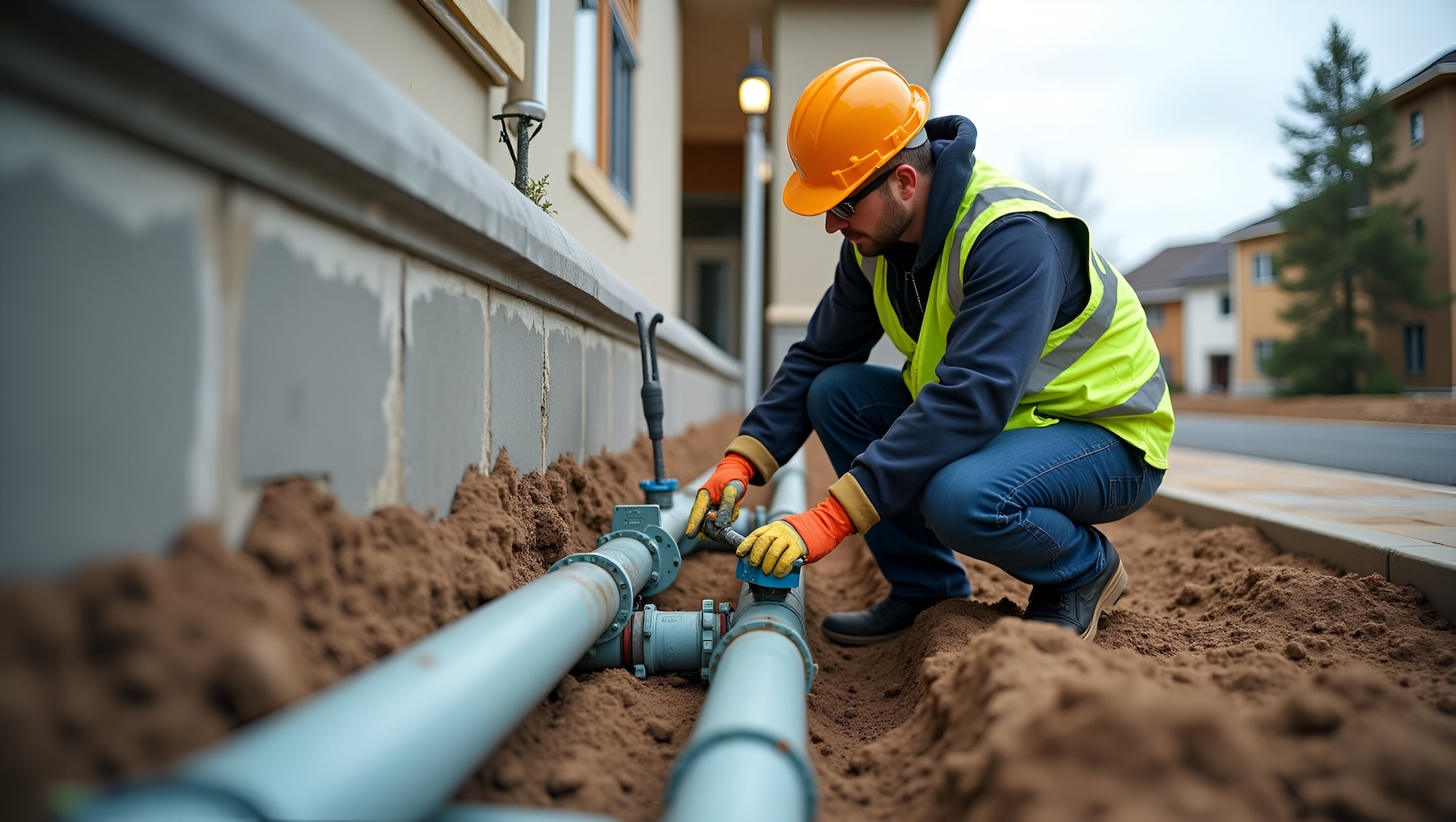 Utility technician inspect water pipes